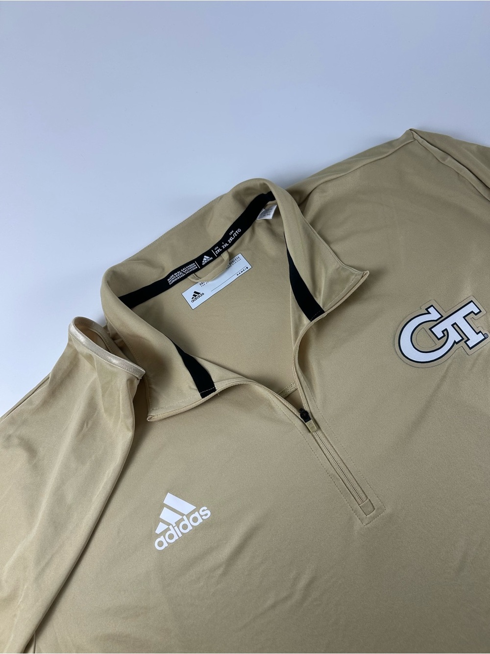 Adidas Men’s SZ 2XL Georgia Tech Yellowjackets Sideline Tan Primeblue 1/4 Zip